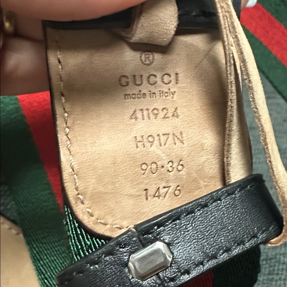 Gucci Black and Green Belt with Silver GG Buckle - Picture 2 of 3
